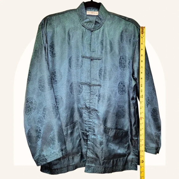 Vintage 80's Silk Mandarin Collar Tang Frog Buttons Liz Claiborne Collection L - Picture 3 of 9